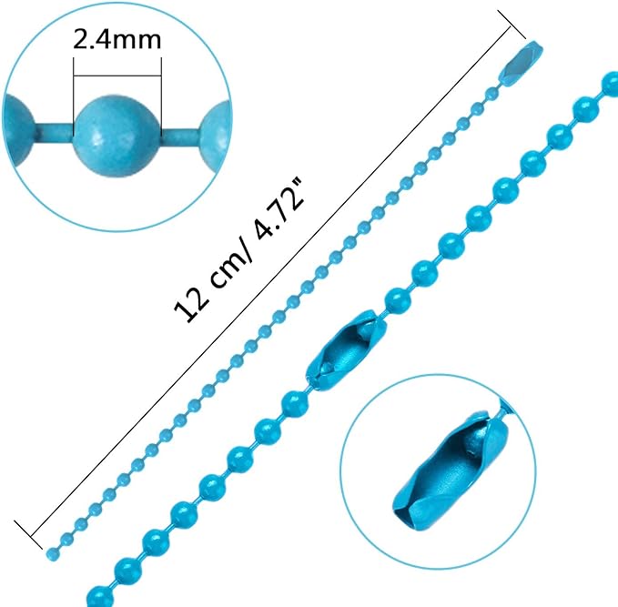 SANNIX 100Pcs Ball Beads Chain, Bulk Dog Tag Metal Chain, 4.72 Inch Ball Chain Keychains with Connectors for Hanging Christmas Decoration (Mixed Color)