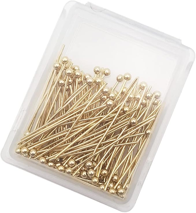 INSPIRELLE 100PCS Gold Plated Brass Ball Head Pins 22 Gauge Satin Pins for DIY Jewelry Making Findings - 25mm (1 Inch) Long
