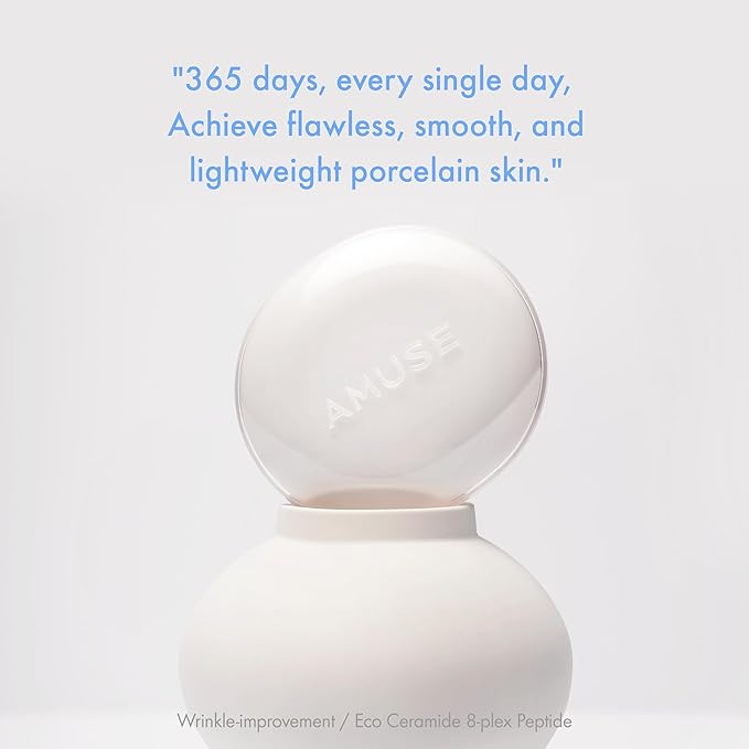 Amuse SEOUL Ceramic Skin Perfector Cushion Foundation (01 PORCELAIN) | Long-lasting, Lightweight, Semi-matte, Flawless Coverage, Hypoallergenic, Vegan, Korean Beauty (15g / 0.52oz.)