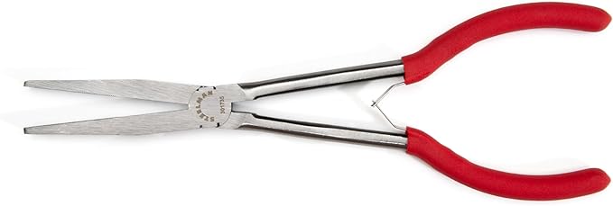 Steelman 11-inch Extra-Long Reach Flat Nose Duckbill Pliers, Textured Jaws for Grip, Spring Assist, Durable Steel, 3-⅛-inch Jaws, Dipped Handles