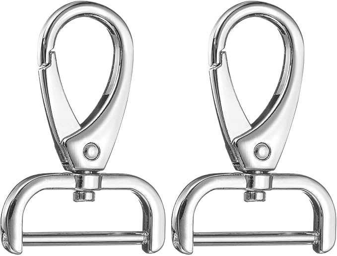 HARFINGTON 2Pcs Detachable Snap Hook Swivel Clasp 1" D Ring with Swivel Lobster Claw Clasps Hook for Purse Strap Keychain Bag DIY Craft, Silver