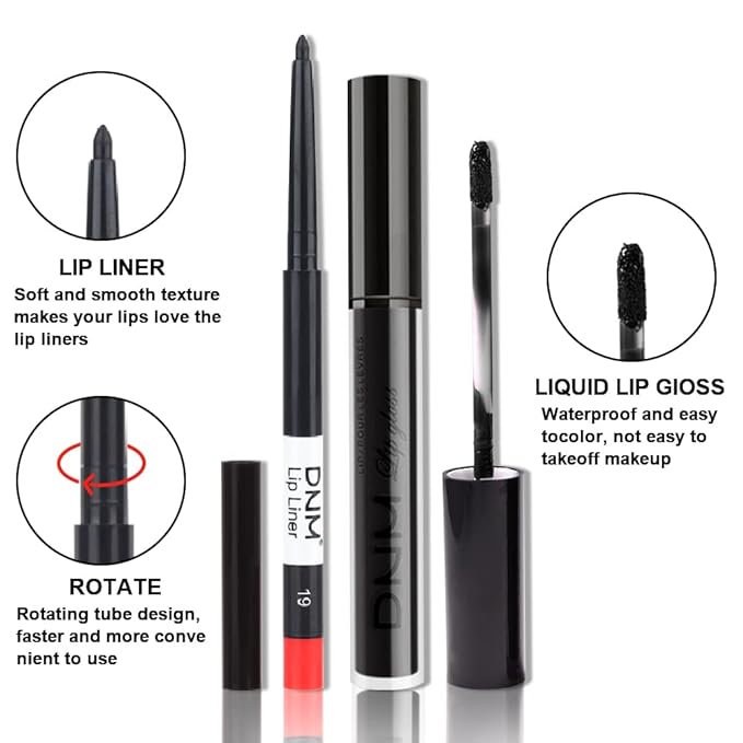 evpct 2Pcs Black Matte Liquid Lipstick and Lip Liner Gloss Stain Pencil Makeup Set Long Lasting Dark Matte Lipstick 24H and with Lip Liner Set for Black women labiales mate 24 horas originales 19#