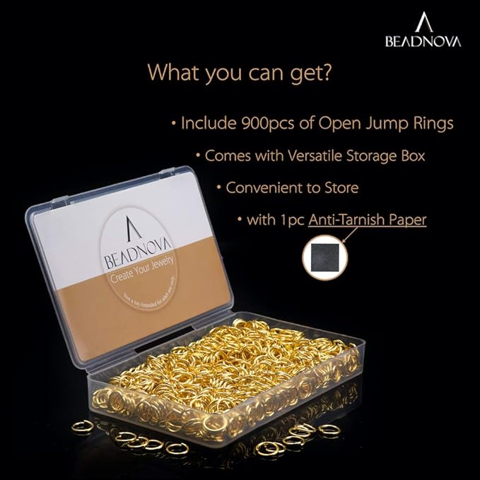 BEADNOVA 10mm Jump Rings Gold Jewelry Jump Rings for Jewelry Making Accessories Findings for Keychains (900Pcs)