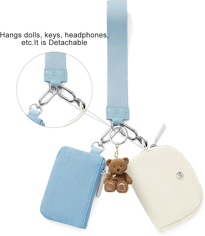 Keychain Wallet Mini Zip Around Wristlet Wallets for Women Detachable Dual Pouch Wristlet Portable Coin Purse Small Wallets