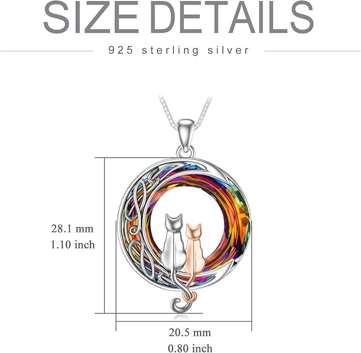 TOUPOP Cat Gifts for Cat Lovers One Two Three Four Cats Necklace Sterling Silver Cats on the Moon Pendant Necklace with Blue Circle Crystal Birthday Christmas Celtic Jewelry Gifts for Women