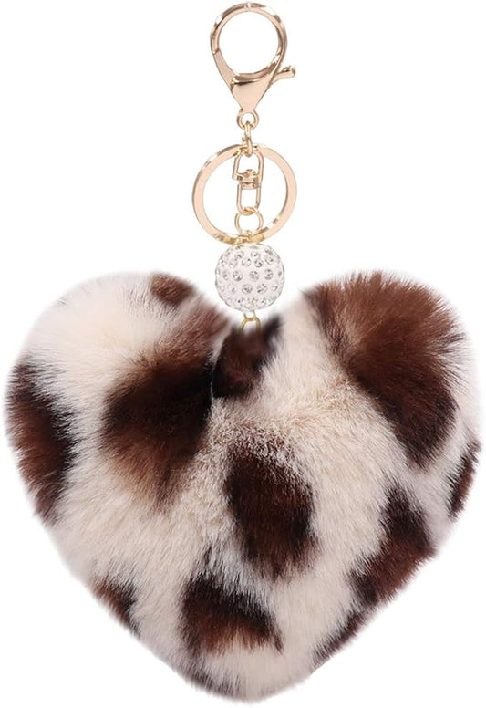 Women's Heart Faux Fur Pom Pom Key Chains Bag Accessory Puffball Keyring Backpack Charms for Girls