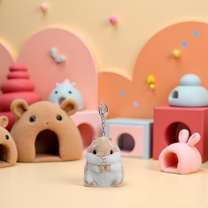 Khaki Cute Hamster Keychain Keychain Charms Wallet Backpack Handbag Charms Automobile Keychains Automotive Trim Women's Key Rings and Keychains Automobile,Accessories