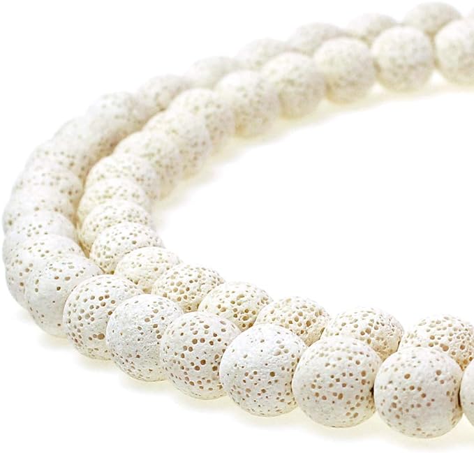MJDCB Natural Multicolor Volcanic Lava Stone Round Loose Stone Beads DIY for Jewelry Bracelet Making 15" (8mm, White)
