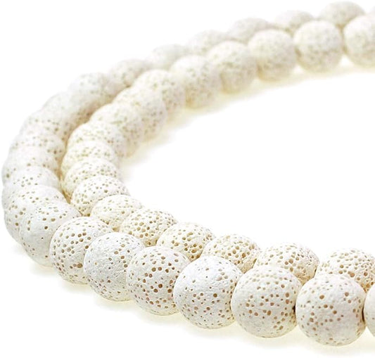 MJDCB Natural Multicolor Volcanic Lava Stone Round Loose Stone Beads DIY for Jewelry Bracelet Making 15" (6mm, White)