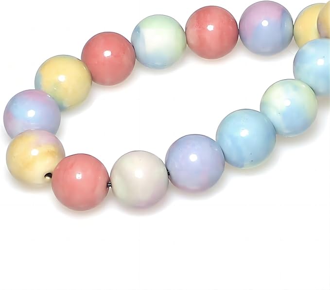 MJDCB Natural Stone Beads 8mm 43pcs Round Rainbow Stone Loose Gemstone Bead Charms for Jewelry Making Bracelet Necklace Earring Pendant
