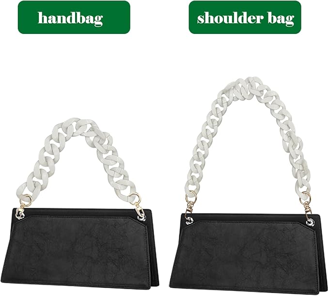 2 PCS Large Flat Chain Strap, White Acrylic Chain 15.7inch Handbag Strap and 23.5inch Replacement Shoulder Straps, Detachable Purse Chain for Tote Bags, Clutches, DIY Craft