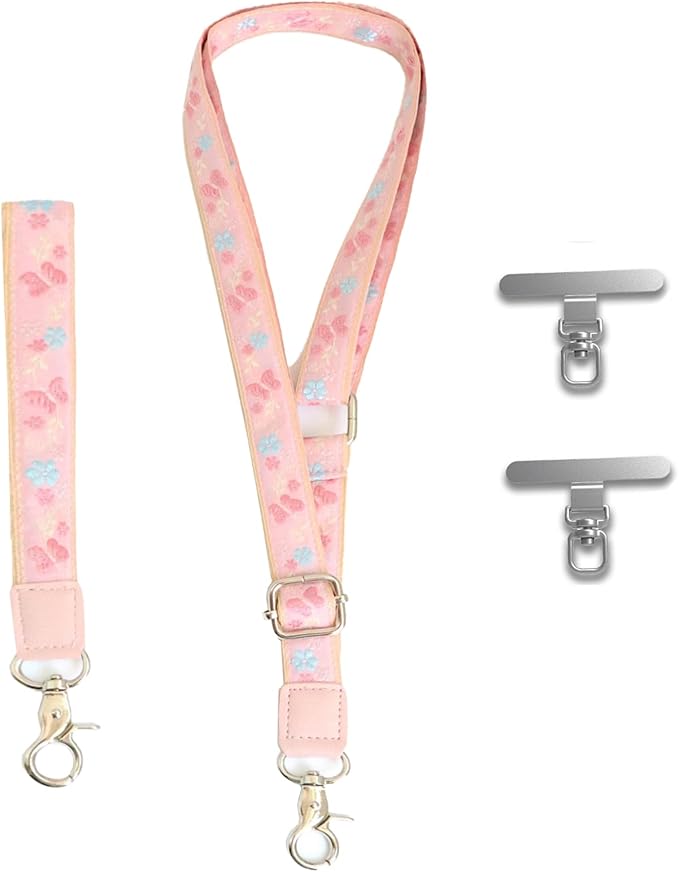 LEMEDE Wrist Keychain and Adjustable Phone Lanyard, Silver Hook Phone Crossbody Strap with 360° Rotating Phone Pads