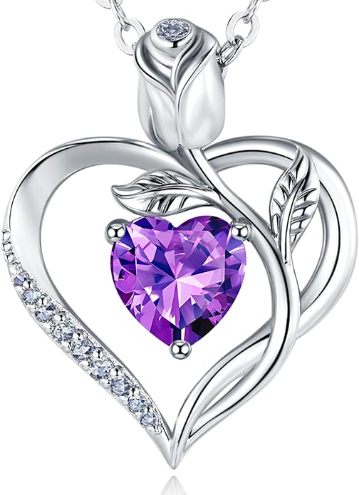 1.2CT Rose Heart Necklace Option of Moissanite or Lab-Grown Sapphire Ruby Emerald&More Necklace for Women Birthstone Girlfriend Necklace S925 Sterling Silver 18K White/Rose Gold Plated D Color VVS1 Gift for Wife Mother Daughter for Birthday Anniversary...