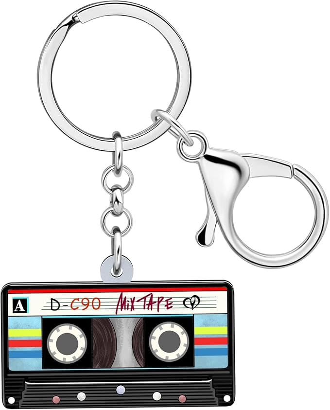 Acrylic 70s 80s 90s Colorful Retro Cassette Tape Keychain Hip Hop Pink Key Ring Charm For Women Music Themed Party Gift