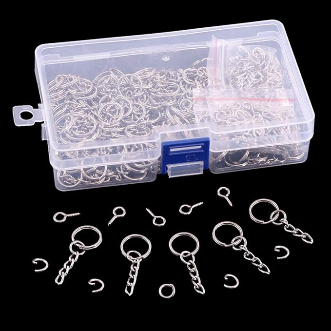 Swpeet 450Pcs 3/5" 15mm Sliver Key Chain Rings Kit, Including 150Pcs Keychain Rings with Chain and 150Pcs Jump Ring with 150Pcs Screw Eye Pins Bulk for Jewelry Findings Making (15mm, Sliver)