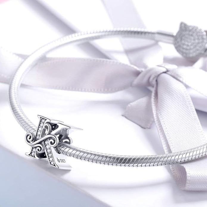 925 Sterling Silver Letter Charms for Pandora Bracelets Alphabet Initial Charms Beads Birthday Christmas Jewelry Gift for Women