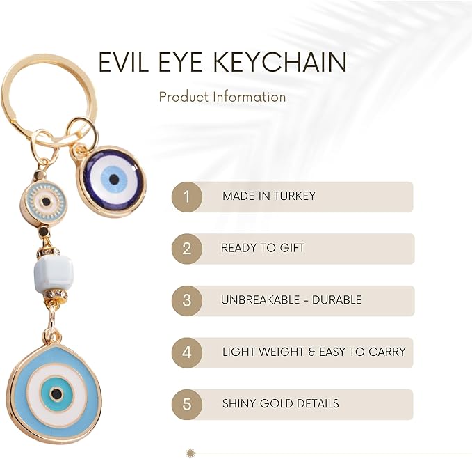 BCS Evil Eye Keychain Bag Charm - Good Luck & Protection Amulet - Car Keyring Purse Accessories for Women