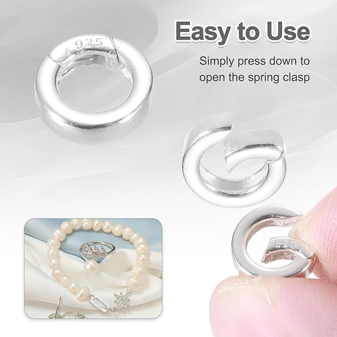 PATIKIL 10/12/14mm 925 Sterling Silver Spring Gate Rings, 3Pcs Plat Round Spring Clasps Necklace Enhancer Shortener Closures Connector for Jewelry Making Necklaces DIY, Silver Tone