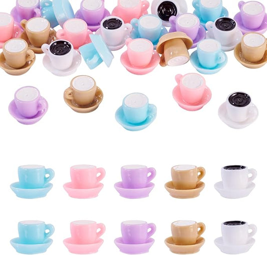Craftdady 30Pcs Resin Coffee Cups Mini Drink Coffee Mug Table Ornaments Opaque Resin Cabochons Imitation Food Drink Hanging Ornament for DIY Crafts Scrapbooking Kitchen Home Party Decor