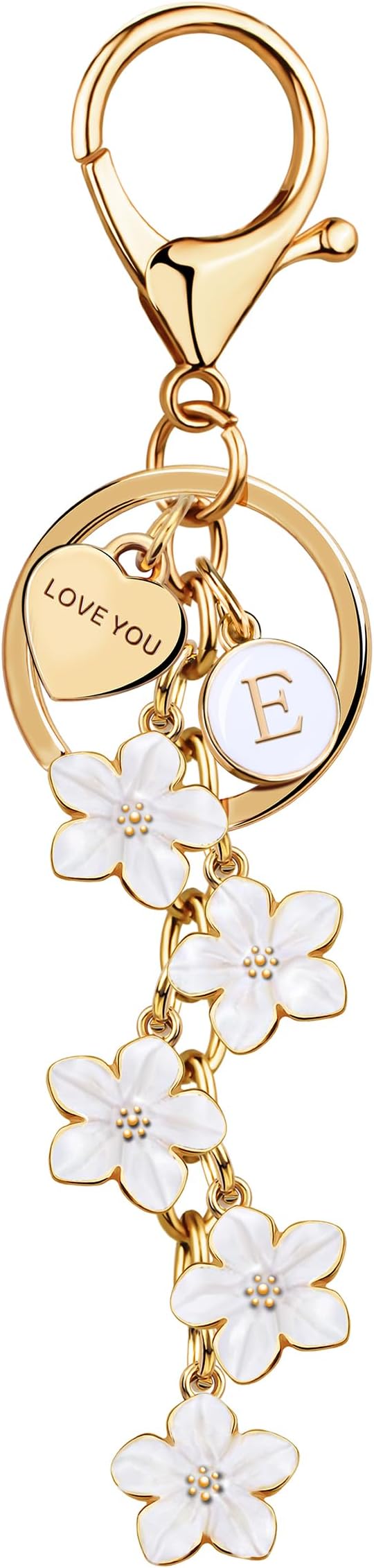 Suweibuke Cute Initial Letter Keychain with Love You Heart, Enamel Flower Charm for Key Handbag Backpack - Women Girls Gifts