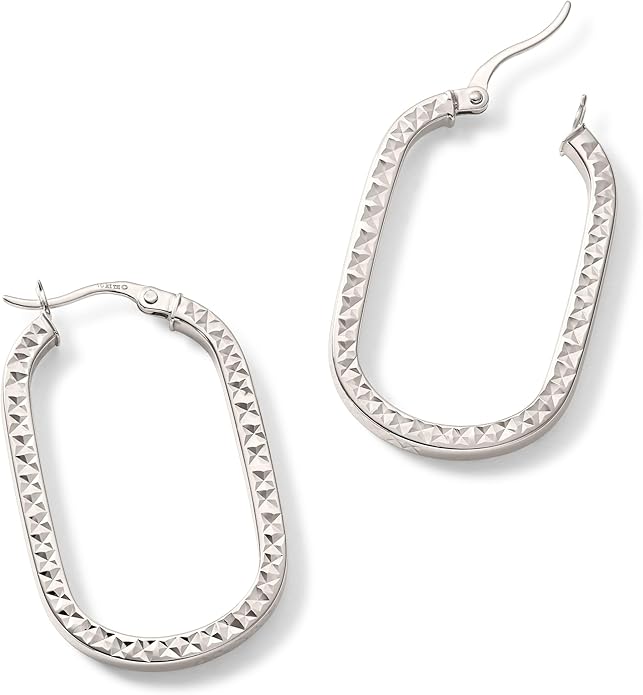 Paperclip Oval Hoops in Real 10K White Gold with a Diamond-Cut Finish | 30mm Length | Real Gold, Stamped for Authenticity