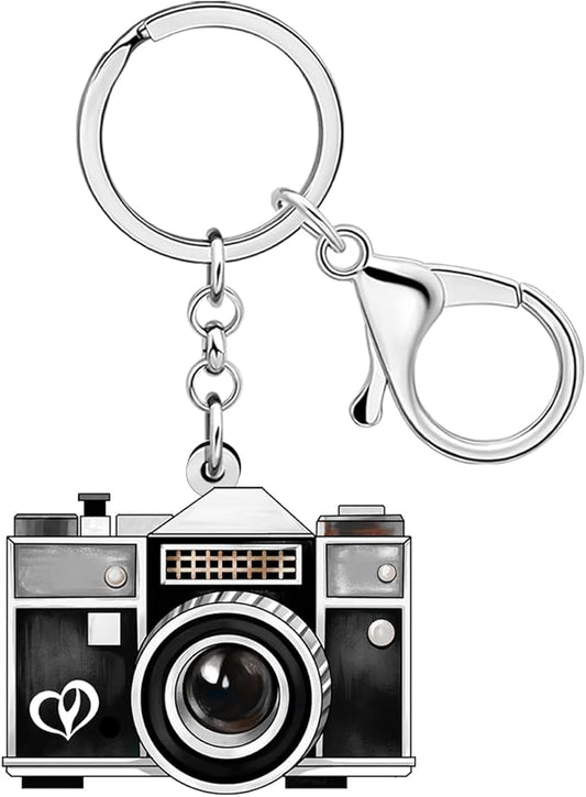 Acrylic Vintage 80s 90s Camera Keychain Keyring Nostalgia Gifts for Women Girls Photography Lovers Car Keys Bag Wallet