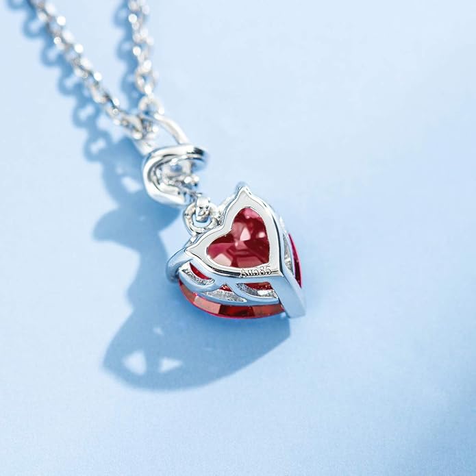 AGVANA Christmas Gifts 14K Solid White Gold Diamond Gemstone Pendant with Sterling Silver Chain 8mm Heart Birthstone Necklace Fine Jewelry Anniversary Birthday Gifts for Women Mom Wife
