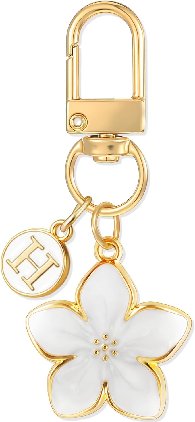 XGALBLA Cute Flower Initial Letter Keychain for Women, Flower Charms, Bag & Purse Charms for Handbags & Backpacks Accessories