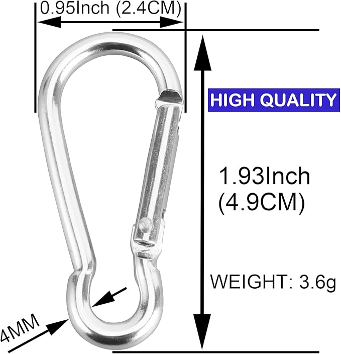 39pcs 1.9Inch Carabiner Caribeener Clips D Shape Aluminum Carabeaner Buckle Spring Snap Key Chain Clip Hook for Camping Hiking Fishing Traveling, Silver
