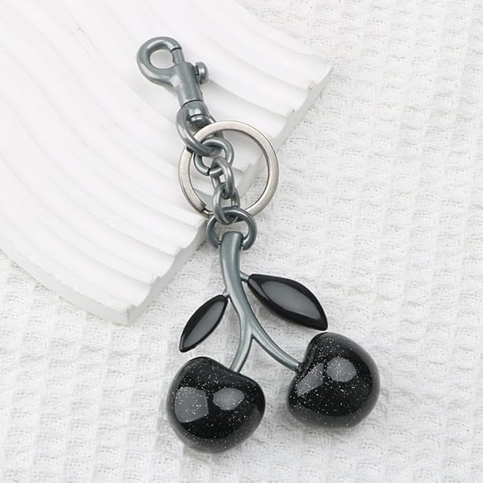 Cherry Keychain for Purse - Resin Alloy Silver Cherry Bag Charm，Cute Fruit Accessory for Women/Gift/Home/Car
