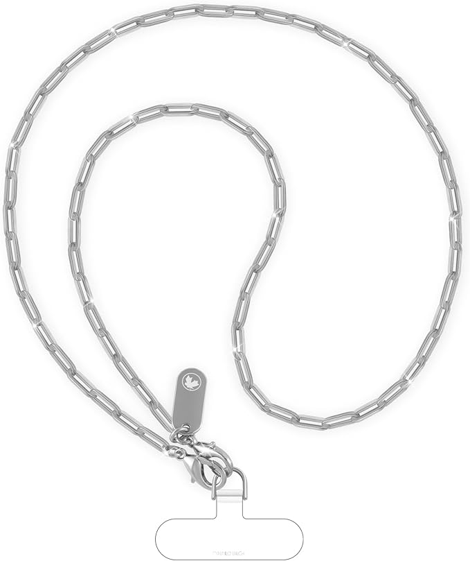UKON Phone Chain Crossbody Cellphone Lanyard Fashion Phone Strap Lightweight Crossbody lanyard with 2xTPU Tether Tab for Women Shopping Traveling Party（Silver）