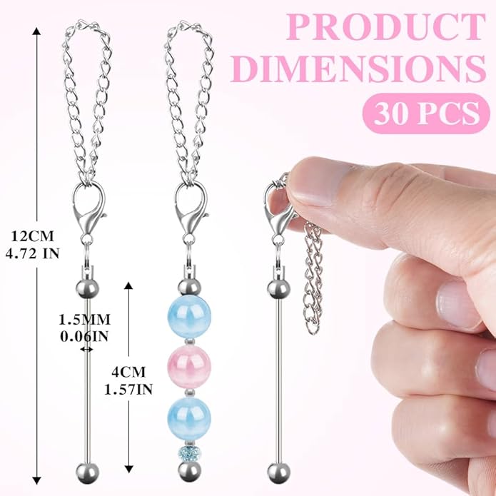 30 PCS Beadable Keychain Bars Bulk, Metal Blank Keychain Bars for Beads, DIY Beaded Key Chain Making Kit for DIY Crafts Jewelry Charms Making Supplies