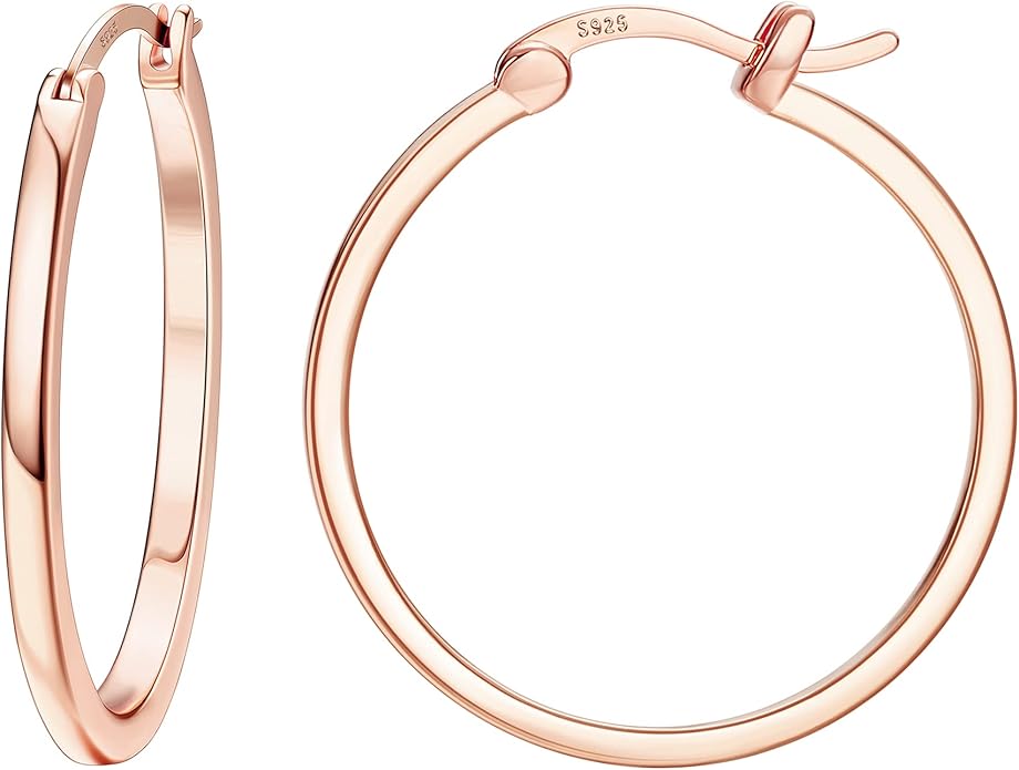 Hayoso 18K Gold Plated Hoop Earrings - 925 Sterling Silver Hoop Earrings Womens Hypoallergenic Hoops | Square Tube Hoop Earrings for Women 15mm/20mm/30mm/40mm