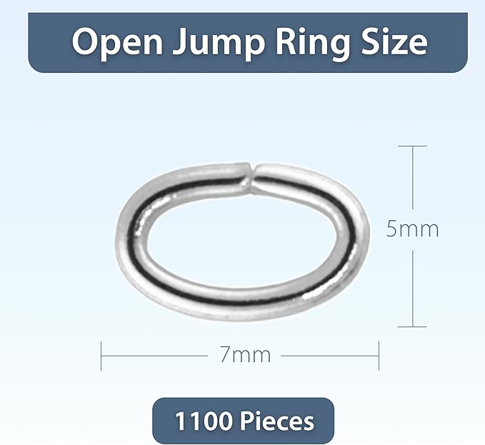 Mandala Crafts 7X5mm Silver Oval Jump Rings Jewelry Findings Metal O Rings for Jewelry Making Supplies - 1100 Small Open Jump Rings Kit for Necklace Earring