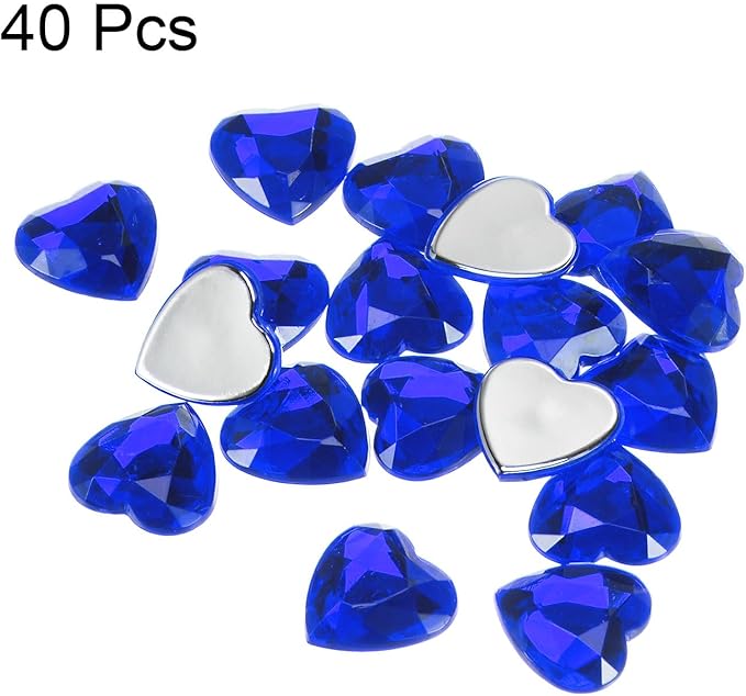 MECCANIXITY 40 Pcs Acrylic Heart Rhinestone 15mm Flat Back Plastic Gems Jewelry Stickers for Craft Bead Face Painting Costume Jewelry Making, Dark Blue