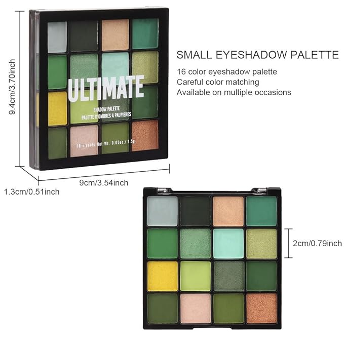 AMY'S DIARY Green Eyeshadow Palette - Forest Green, Yellow 16 Colors Matte & Glitter Eyeshadow - Long Lasting, Colorful Eye Shadow Platte for Christmas, Women & Girls
