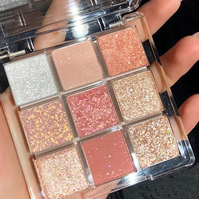 Kayswang 9 colors glitter eyeshadow palette makeup palette matte high pigment color cream texture natural eye shadow powder eye shadow palette in autumn and winter long lasting and waterproof (gold)