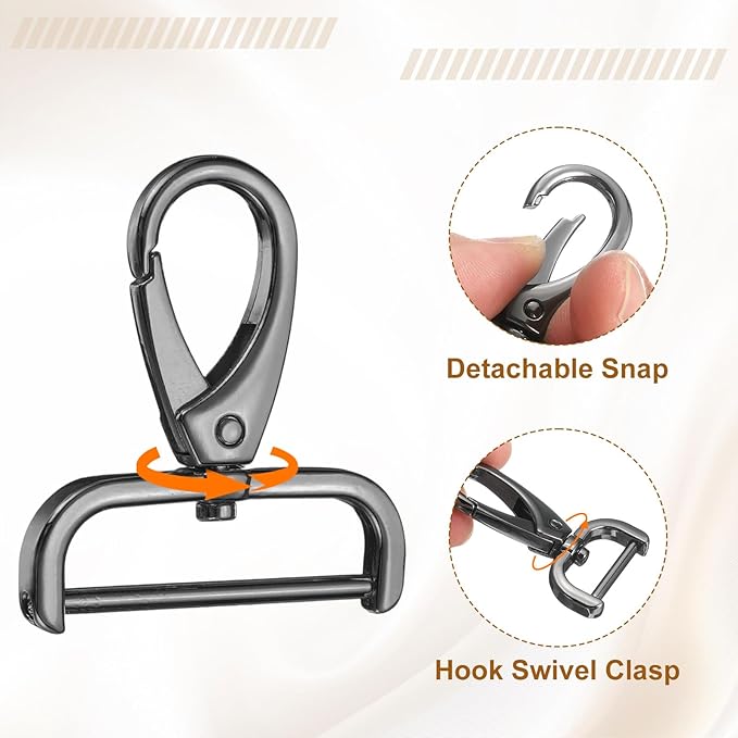 HARFINGTON 2Pcs Detachable Snap Hook Swivel Clasp 1 1/2" D Ring with Swivel Lobster Claw Clasps Hook for Purse Strap Keychain Bag DIY Craft, Gunmetal