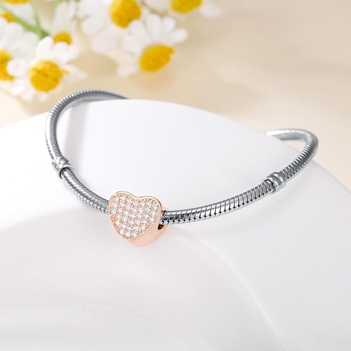 LONAGO 925 Sterling Silver Personalized Photo Charm Fit Compatible for Bracelet Necklace Customized Heart Round Shape Picture Bead