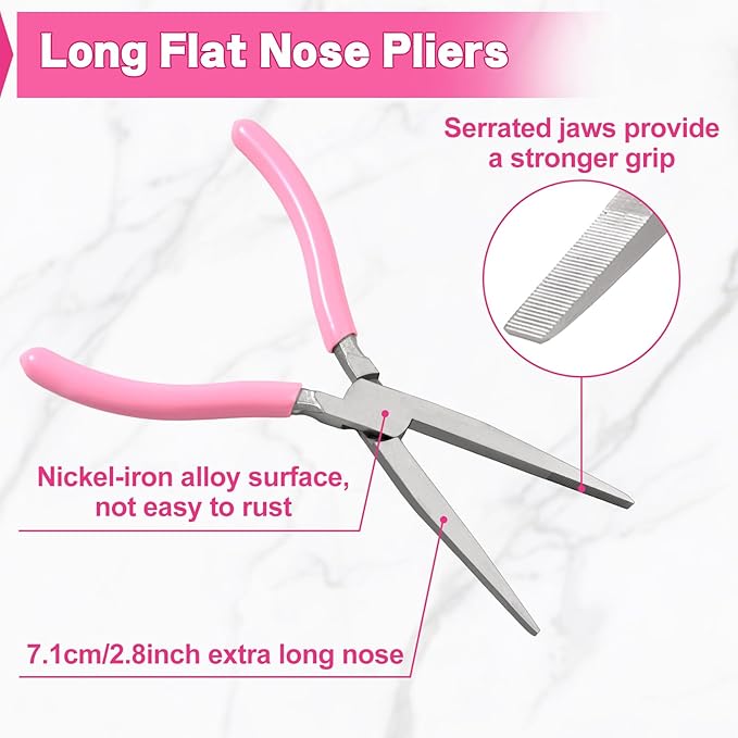 7.5" Long Flat Nose Pliers Serrated Jaw Extra Long Nose Plier Duckbill Pliers Jewelry Making Supplies for Jewelry Making, Fishing, Wire Wrapping, Flat Plier for Hard to Reach Narrow Spaces