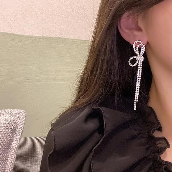 HERIER Rhinestone Earrings Dangling for Women Chandelier Statement Tassel Earrings Girls Silver Sparkly Drop Cubic Zirconia Crystal Earrings Long Dangle Costume Jewelry