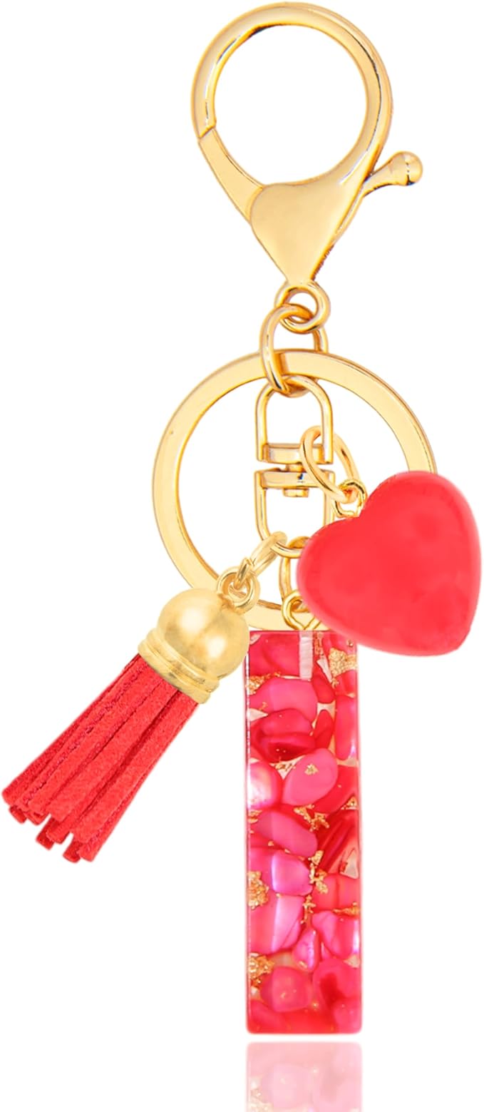 Initial Keychains for Women with Cute Heart Resin - Alphabet Letter Keychain for Bag, Backpacks, Purse or Car key