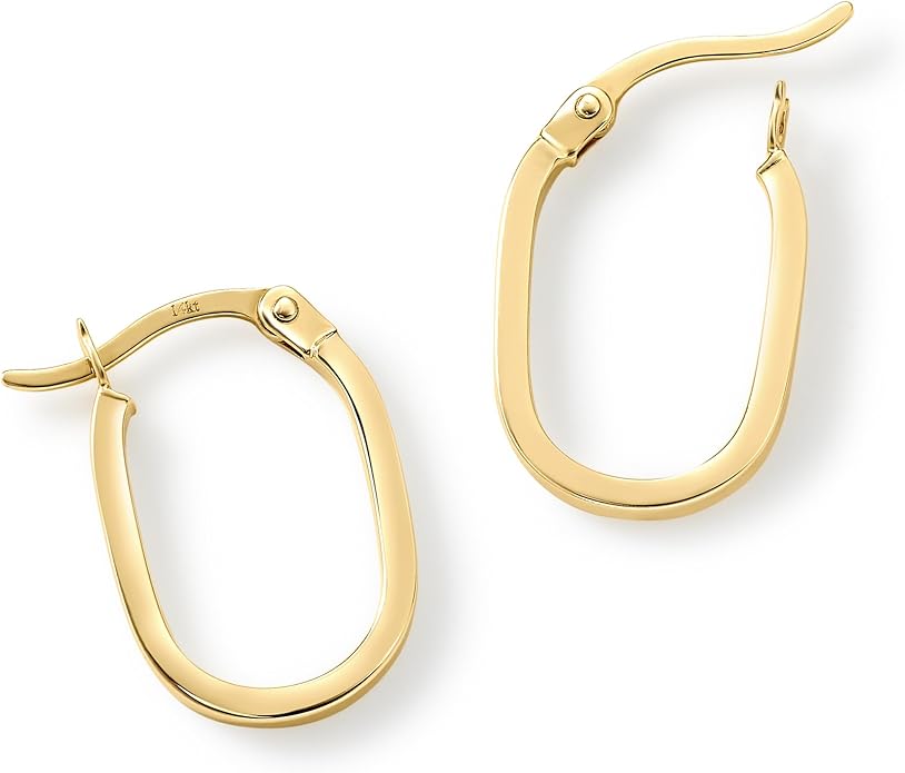 Gold Oval Tube Hoop Earrings for Women – High Polish Finish, Lightweight Hollow Design, 10K or 14K Real Gold