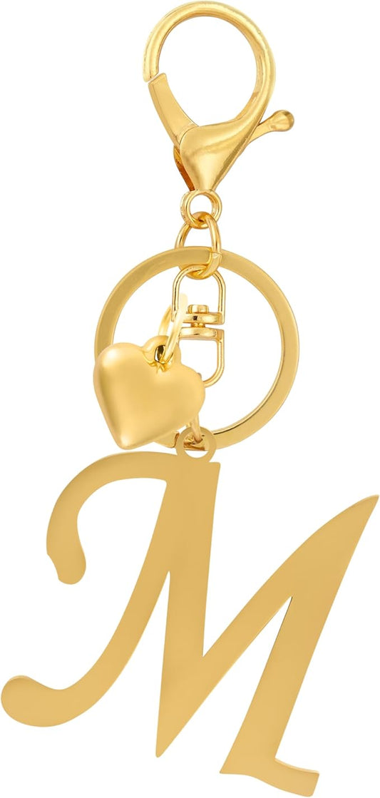 A-Z Heart Initial Letter Keychain, Stainless Steel Alphabet Charm for Handbags, Gift for Women and Girls