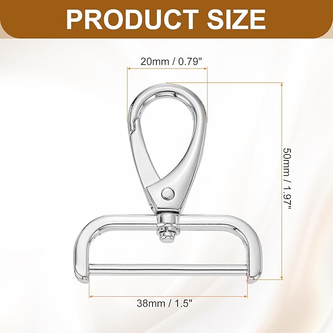HARFINGTON 6pcs Detachable Snap Hook Swivel Clasp 1 1/2" (38mm) Zinc Alloy Lobster Claw Clasp for Keychain Lanyard Purse DIY Purse Strap, White