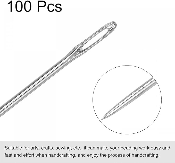 uxcell Beading Needles Fine Thin Long Straight Sewing Embroidery Threads Stainless Steel 4.72 Inch 0.03 Inch Wire Diameter 100Pcs