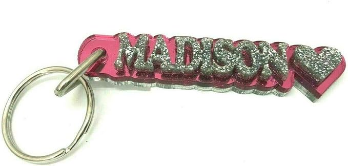 MIRROR MANIA Custom Laser Cut Key Chain With Any Name Made Name Plate Custom Name Shape Key Chain Heart Design Laser Cut Diamond Look KeyChain, Luggage Bag Tag Key Ring Custom Design