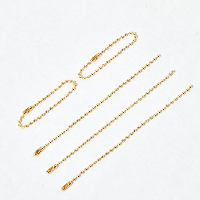 100 Pcs Gold Ball Chains Bulk, 4.72 Inch (12 cm) Beaded Keychain Links with Connectors, 2.4mm Dog Tag Chains for DIY Jewelry Making, Crafts & Hanging Decorations