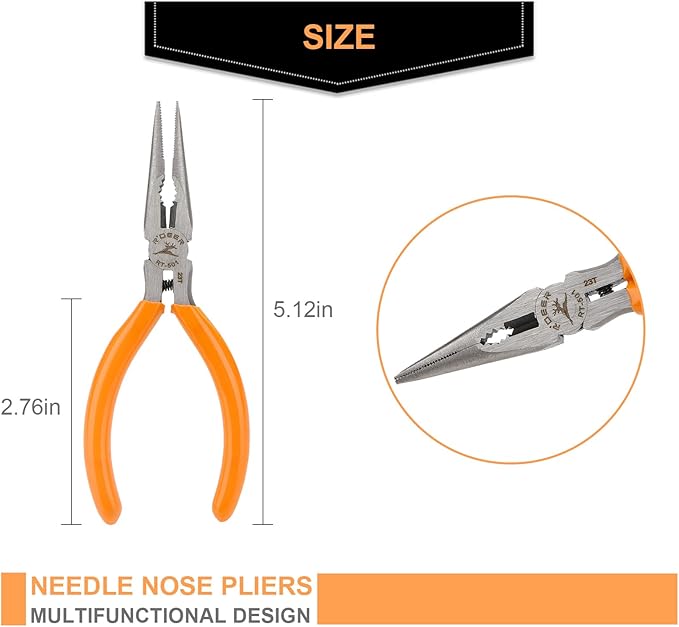 Rongon Small Needle Nose Pliers, 5” Long Nose Plier for Wire Bending, 2 Pack High Carbon Steel Serrated Jaw Pliers for Electronics & Jewelry, Stainless Steel Craft Tools with Non-Slip Grips(2Pcs)