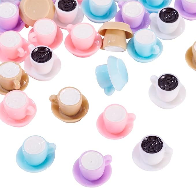 Craftdady 30Pcs Resin Coffee Cups Mini Drink Coffee Mug Table Ornaments Opaque Resin Cabochons Imitation Food Drink Hanging Ornament for DIY Crafts Scrapbooking Kitchen Home Party Decor